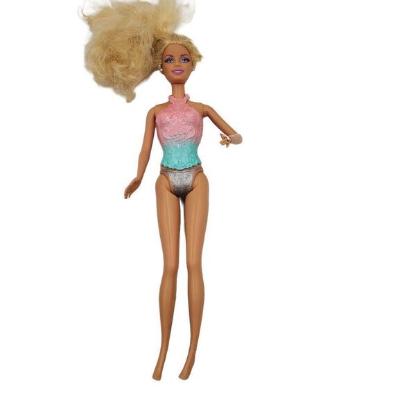 Mattel Barbie Doll Bendable Knees Earrings Ring Rainbow Dress 2009 - Picture 1 of 14